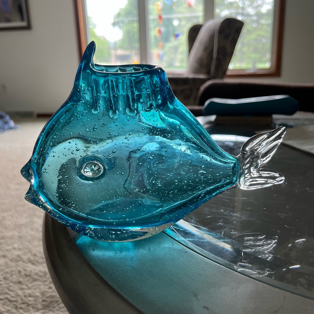 Blue Glass Fish Aquarium Decor